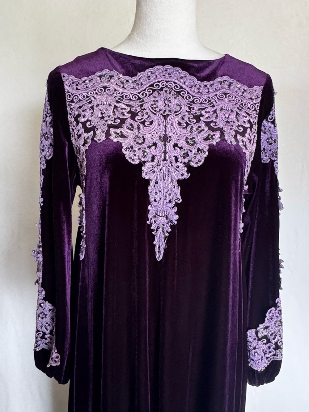 Daffic Italy Velvet Maxi Dress Embroidered Purple Gothic Boho Oversized - Picture 2 of 11